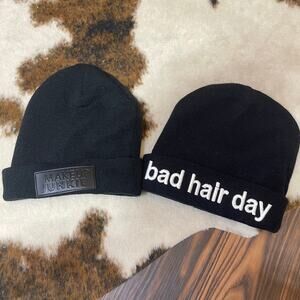 Steve Madden & Crimes of Beauty Black Knit Cuffed Beanies